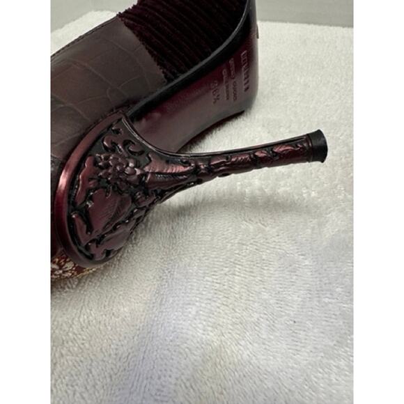 LE Stieff Embellished Floral Stiletto Heels Pumps Burgundy Leather Snakeskin - Picture 6 of 8